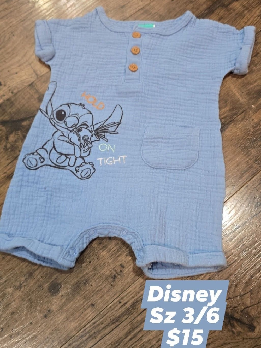 Disney Light Blue Stitch Baby One-Piece Footie